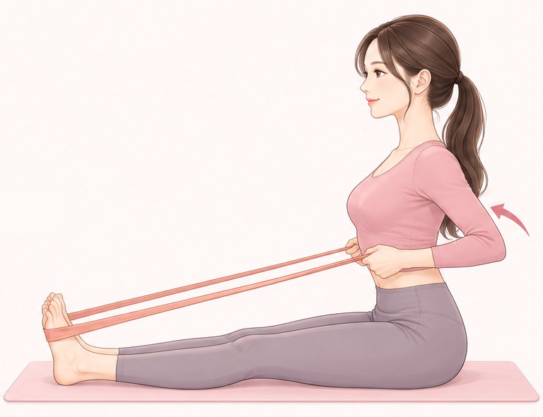 胸を張ったまま肘を後ろへ引き、肩甲骨を寄せる