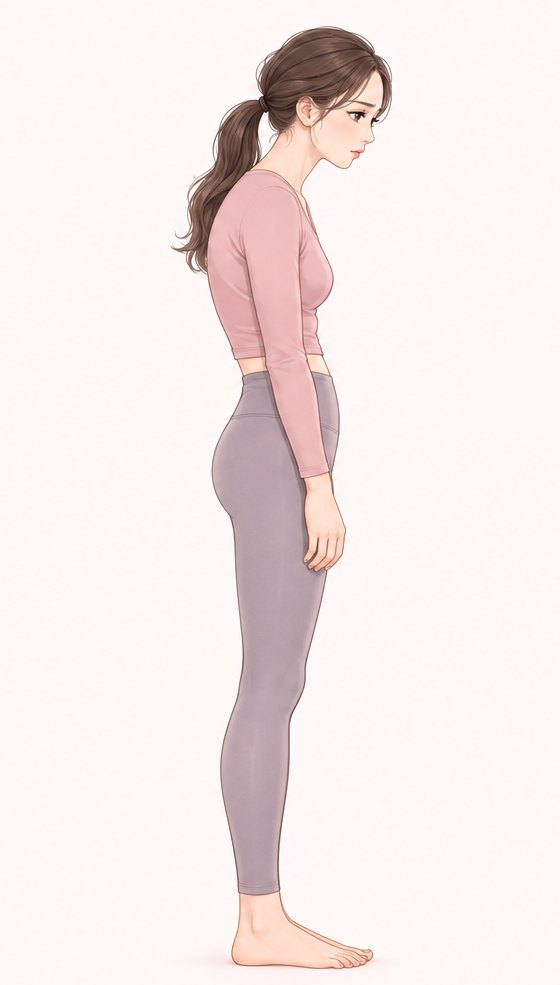 背中が丸まり、肩が前に出て胸が沈んだ姿勢